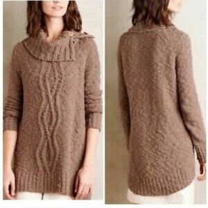 Anthropologie Moth Chunky Cable Knit Button Cowl Tunic Sweater Size Small